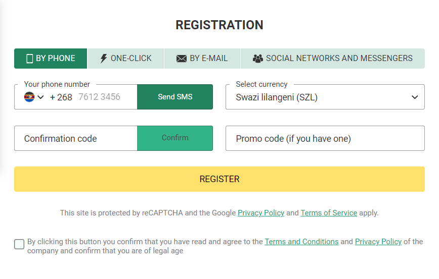 Betwinner Eswatini Registration